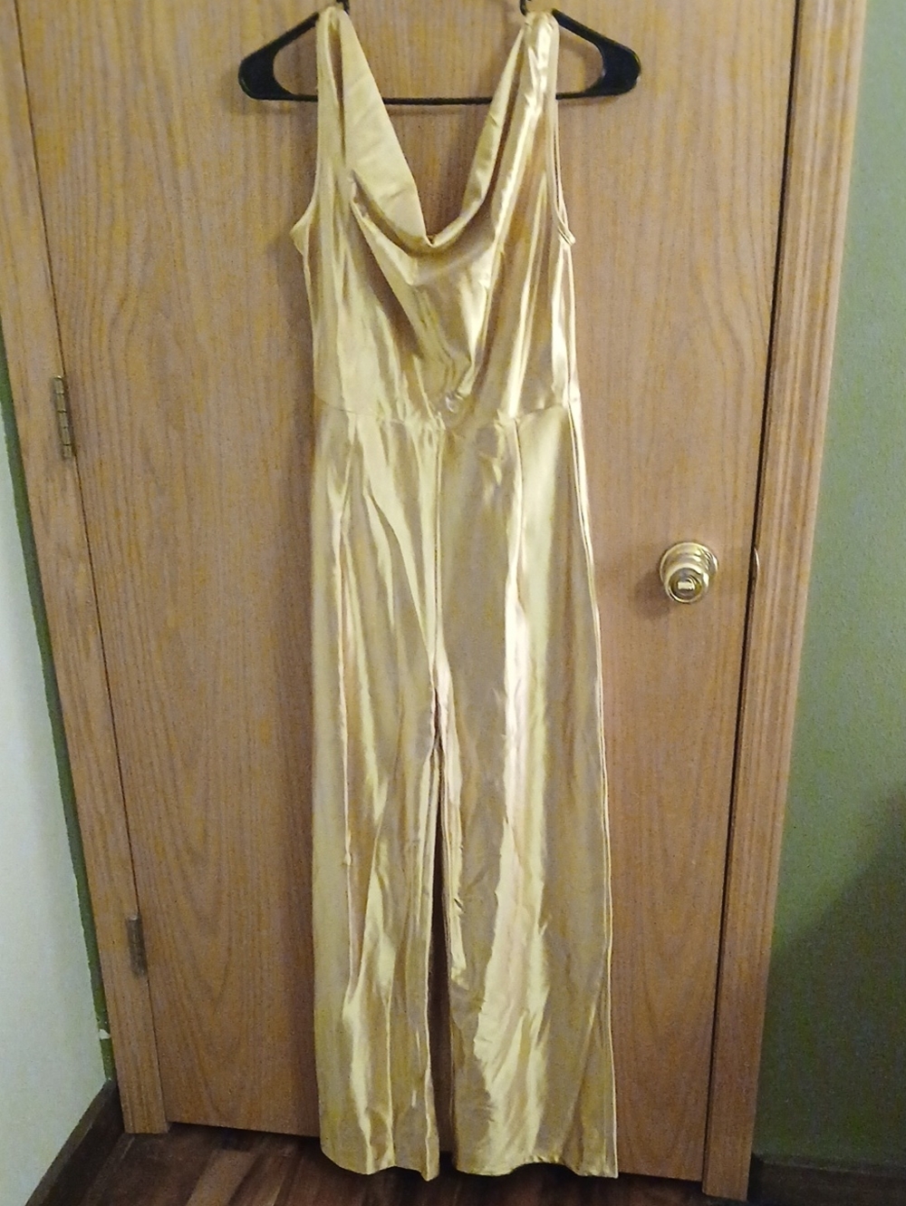 Satin Gold Cowl Neck Jumpsuit